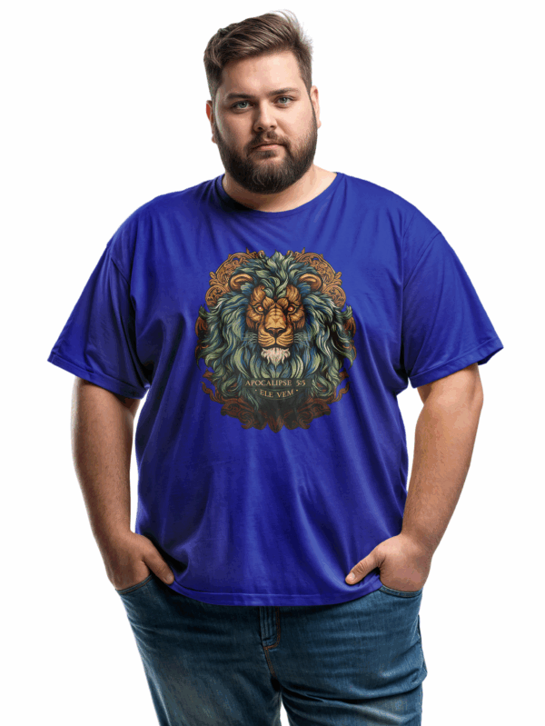 Camiseta Masculina Plus Size Azul Royal Apocalipse 5:5 – Ele Vem