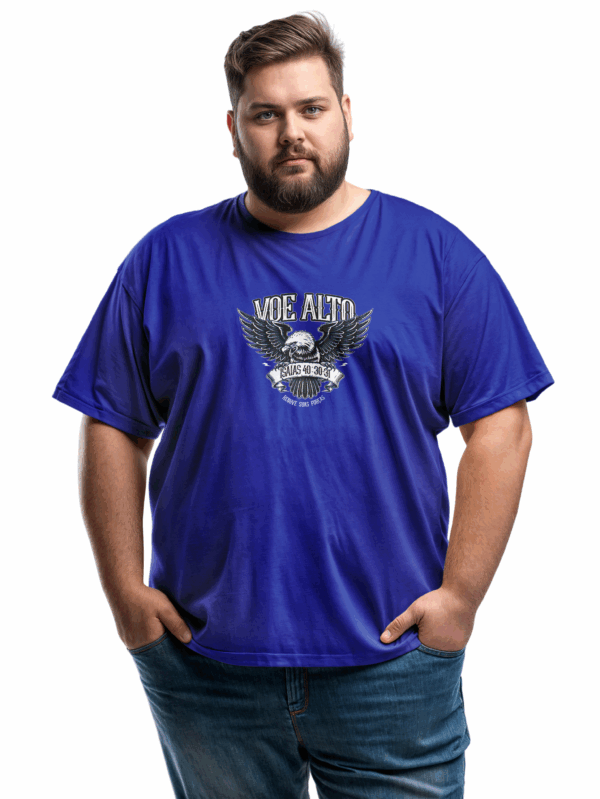 Camiseta Masculina Plus Size Azul Royal Voe Alto Renove suas forças – Isaías 40:30-31