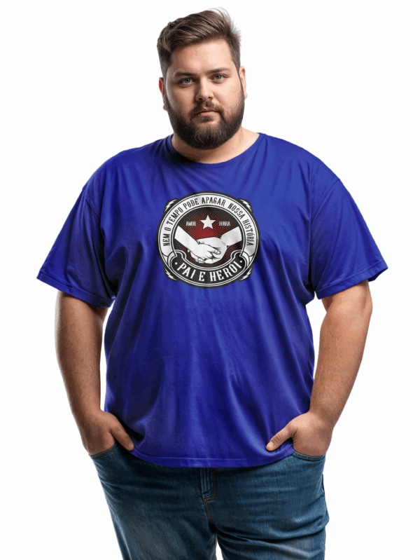 Camiseta Masculina Plus Size Azul Royal Nem o tempo pode apagar nossa história – Pai e Filho -