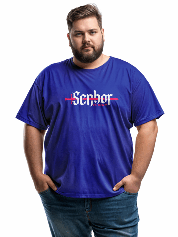 Camiseta Masculina Plus Size Azul Royal Senhor dos Exércitos
