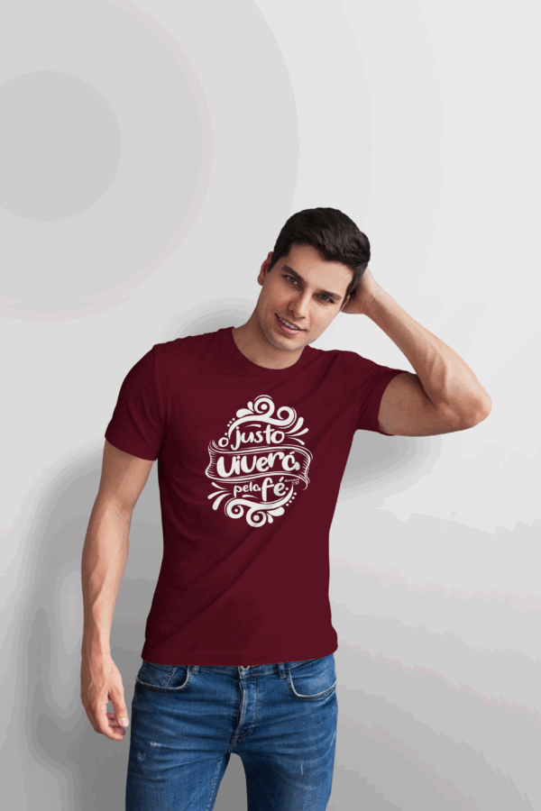 Camiseta Masculina Vinho O justo viverá pela fé - Romanos 1:17