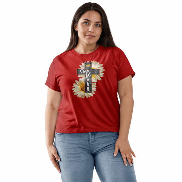 Camiseta Feminina Vermelha Fé em Jesus