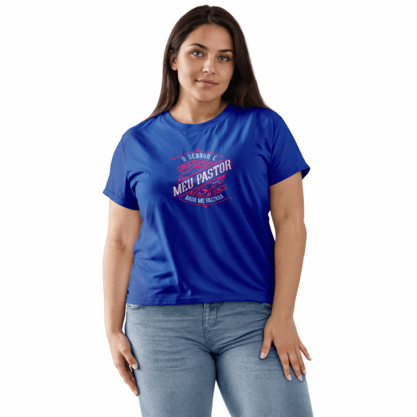 Camiseta Feminina Azul Royal O Senhor é o meu pastor nada me faltará – Salmo 23:1