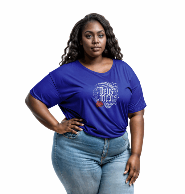 Camiseta Feminina Plus Size Azul Royal Deus meu