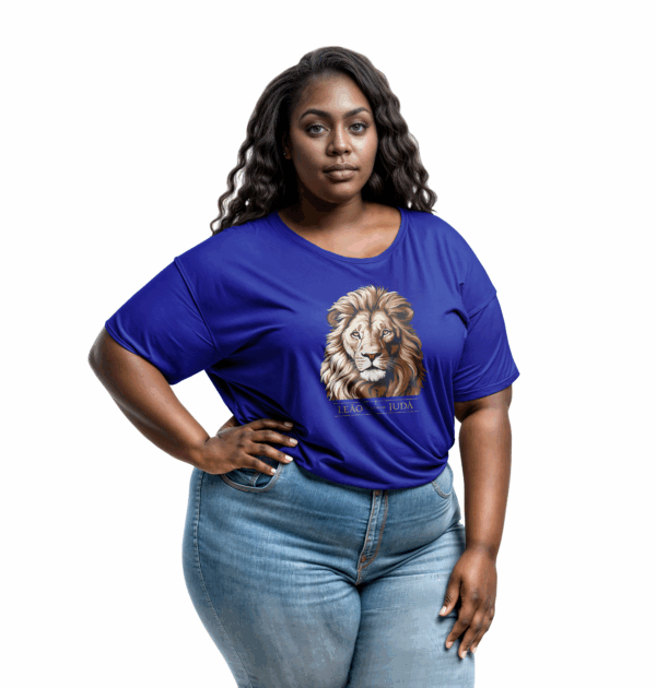 Camiseta Feminina Plus Size Azul Royal Leão da Tribo de Judá
