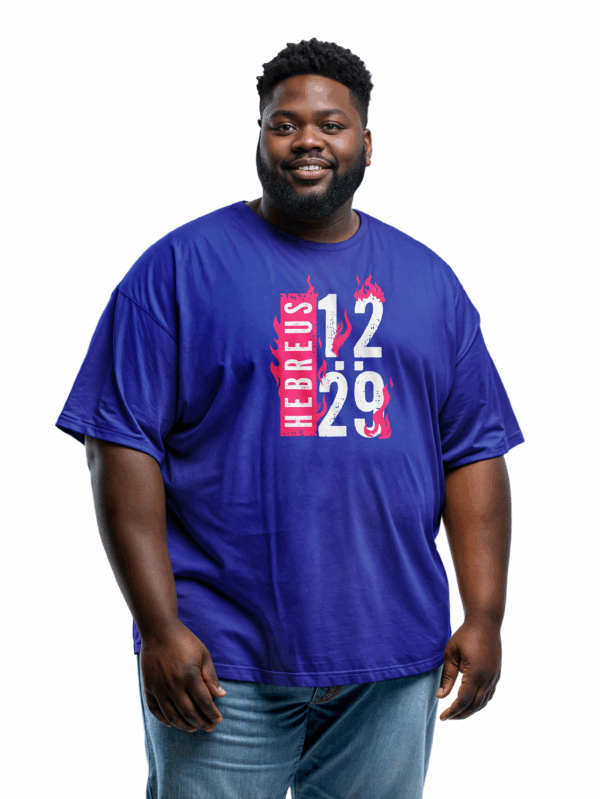 Camiseta Masculina Plus Size Azul Royal Hebreus 12:29