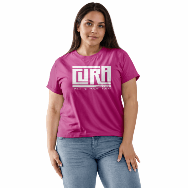 Camiseta Feminina Rosa Pink Cura – Igreja – Fé- Oração- Perdão – Thiago 5:14-15