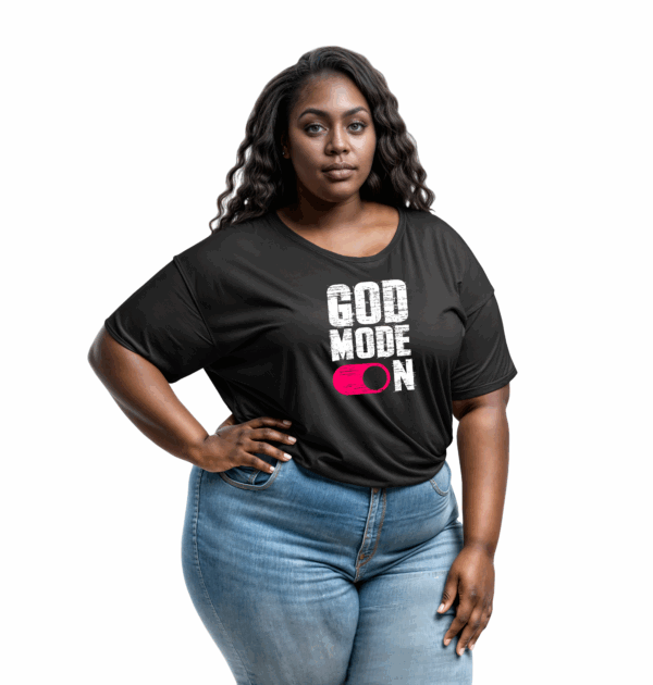 Camiseta Feminina Plus Size Preta God mode On