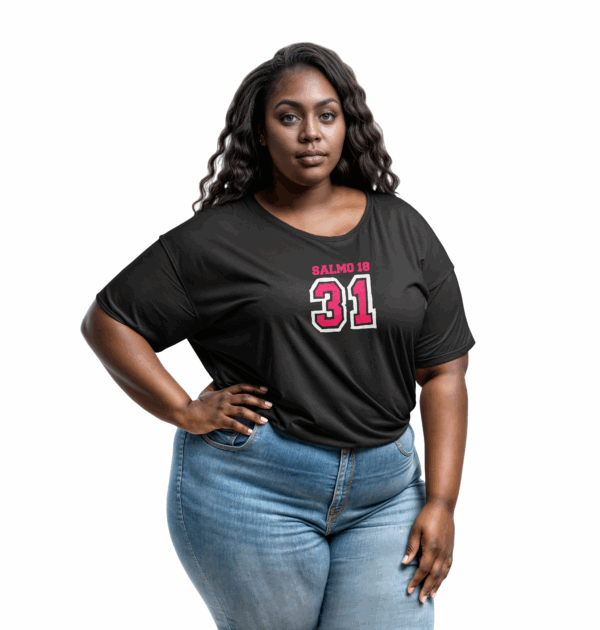 Camiseta Feminina Plus Size Preta Salmo 18:31