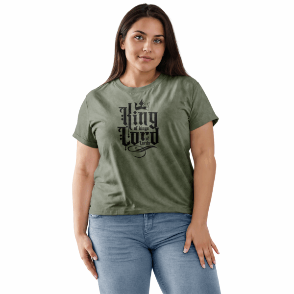 Camiseta Estonada Feminina verde King of Kings Lord of Lords