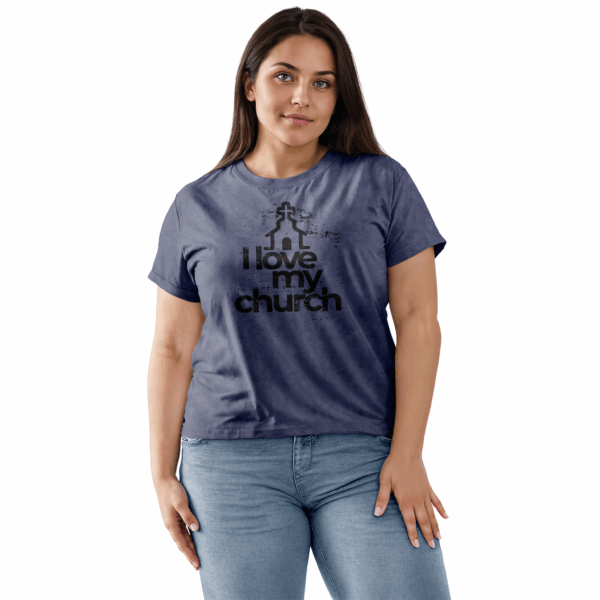 Camiseta Estonada Feminina Azul I love my church