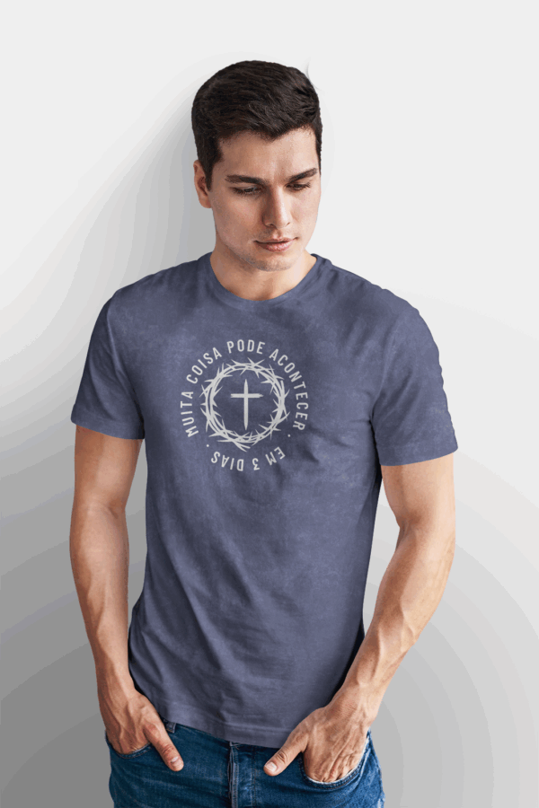 Camiseta Estonada Masculina Azul Muita coisa pode acontecer em 3 dias
