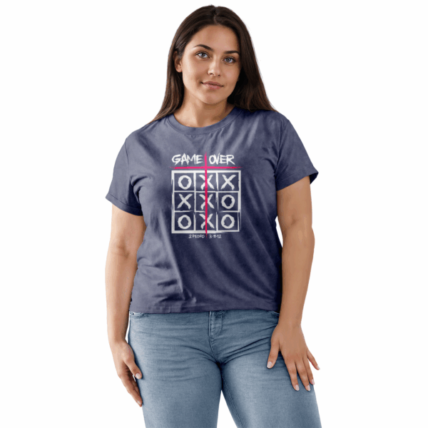 Camiseta Estonada Feminina Azul Gamer Over - 2 Pedro 3:11-12