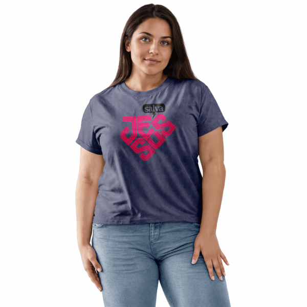 Camiseta Estonada Feminina Azul Jesus salva