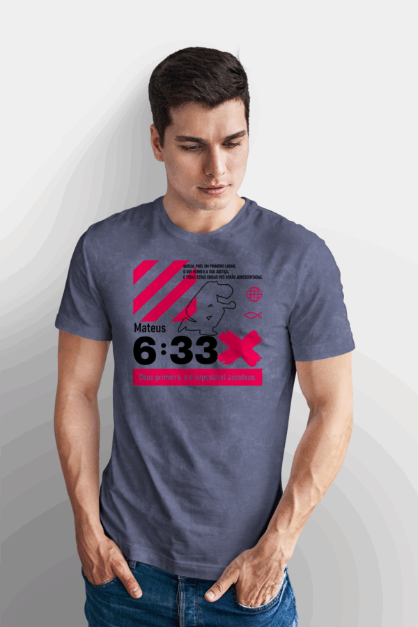 Camiseta Estonada Masculina Azul Deus primeiro, e o impossível acontece - Mateus 6:33