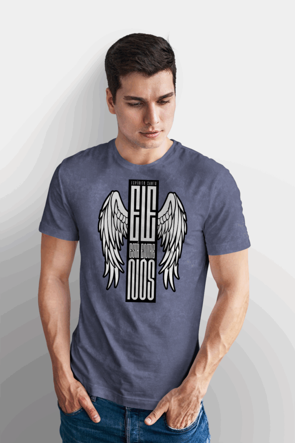 Camiseta Estonada Masculina Azul Espírito Santo ele está entre nós